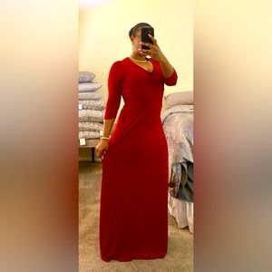 🌹LAUNDRY by Shelli Segal Red Ruched Jersey Evening Gown Maxi Dress